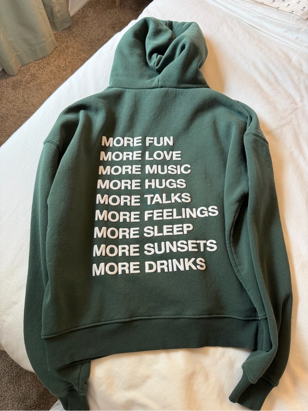 Forest Green Graphic Hoodie with White Text - Women's Hoodie